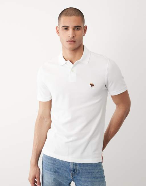 Abercrombie & Fitch icon logo short sleeve polo shirt in white | ASOS