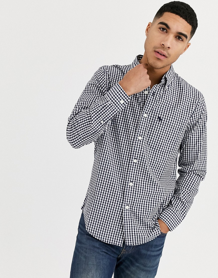Abercrombie & Fitch icon logo slim fit gingham check poplin shirt in navy/white