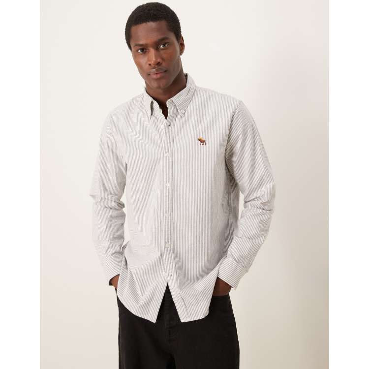 Abercrombie & Fitch icon logo stripe oxford shirt in gray | ASOS
