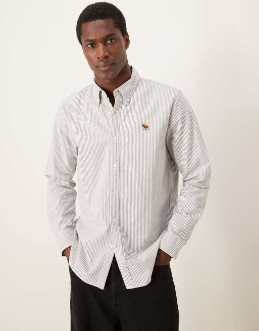 Abercrombie & Fitch icon logo stripe oxford shirt in gray