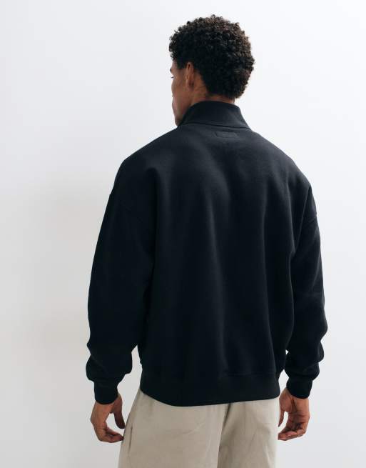Abercrombie & Fitch icon-logo sweatshirt med 1/4-lynlås i sort, 4 af 5
