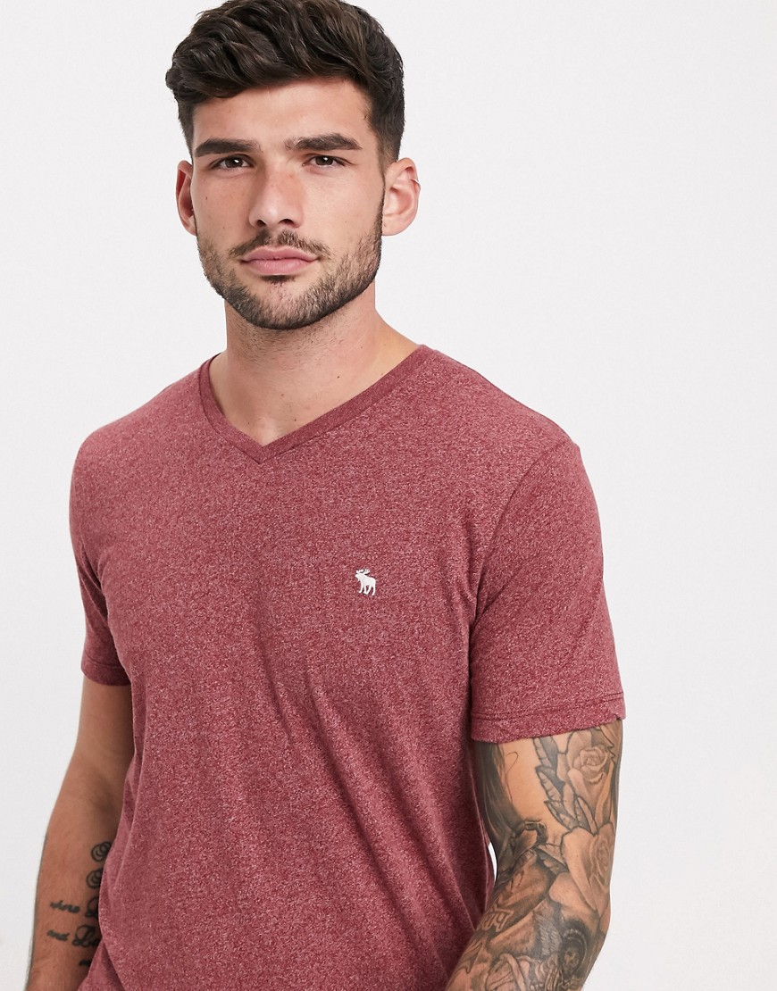 Abercrombie & Fitch icon logo v neck t-shirt in red