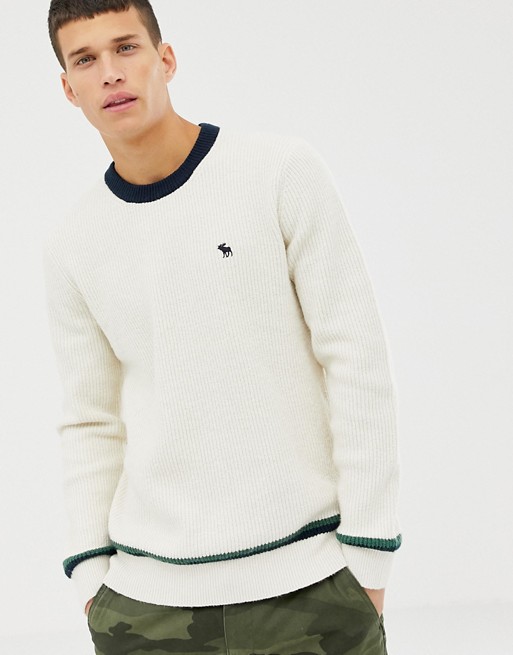 Abercrombie & Fitch icon logo varsity knit sweater in white | ASOS
