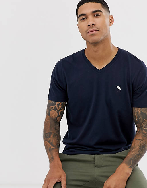 Abercrombie & Fitch icon logo vneck t-shirt in navy | ASOS