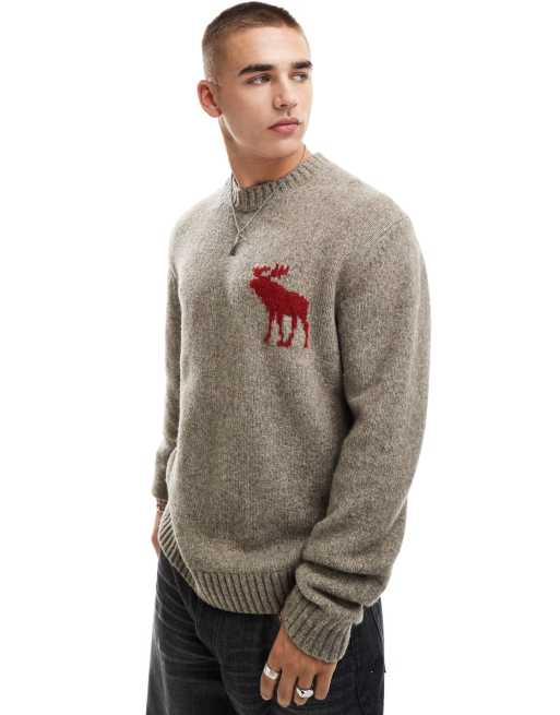 Abercrombie & Fitch - Icon - Maglione lanuginoso marrone mélange con logo effetto intarsio