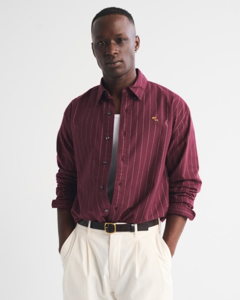 Abercrombie & Fitch Icon oxford button-up shirt in wine red stripe - view 1