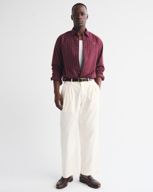 Abercrombie & Fitch Icon oxford button-up shirt in wine red stripe, 2 of 4