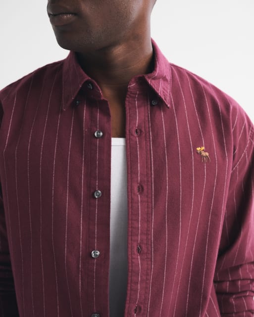 Abercrombie & Fitch Icon oxford button-up shirt in wine red stripe, 3 of 4