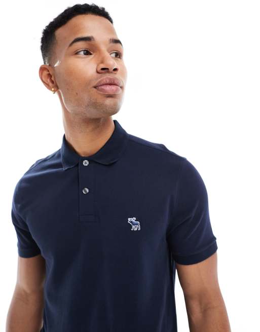 Abercrombie Fitch Icon Polo piqué blu navy con righe a