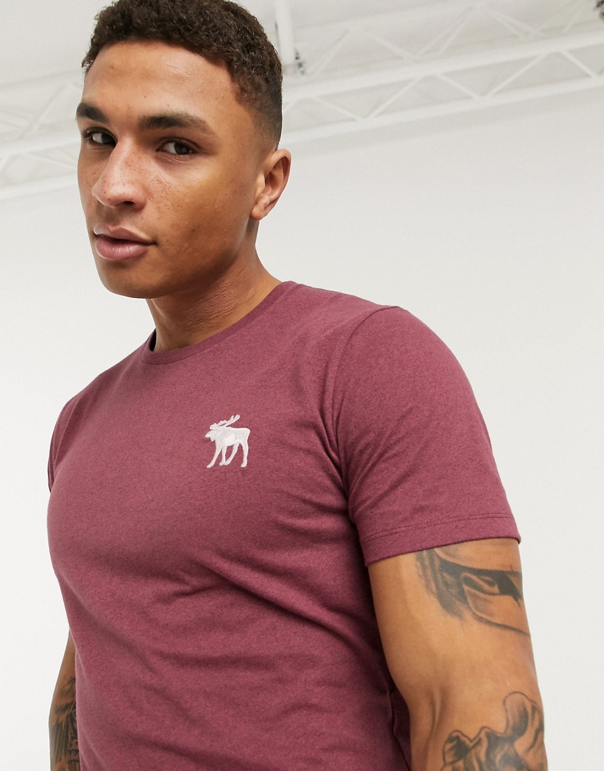 Abercrombie & Fitch – Icon – Vinröd t-shirt med rund halsringning och stor logga i teddymaterial