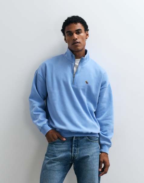 Abercrombie & Fitch ikonlogga oversized sweatshirt med 1/4-dragkedja i tvättad blå - view 1