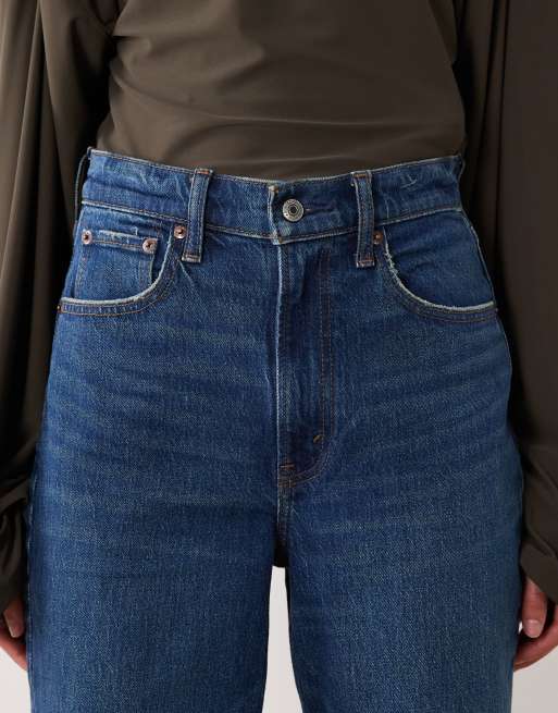 Abercrombie & Fitch – Indigoblå bootcut-jeans med medelhög midja, 5 av 5