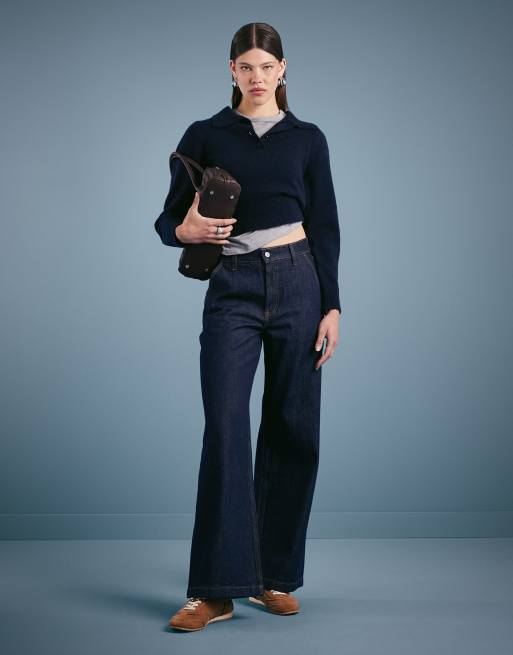 Abercrombie & Fitch – Indigoblå jeans med ficka, hög midja och vida ben