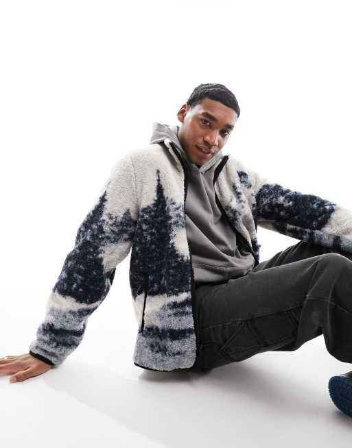 Abercrombie & Fitch - Jack met sherpaborg, schilderachtige print en dubbele ritssluiting in meerdere kleuren
