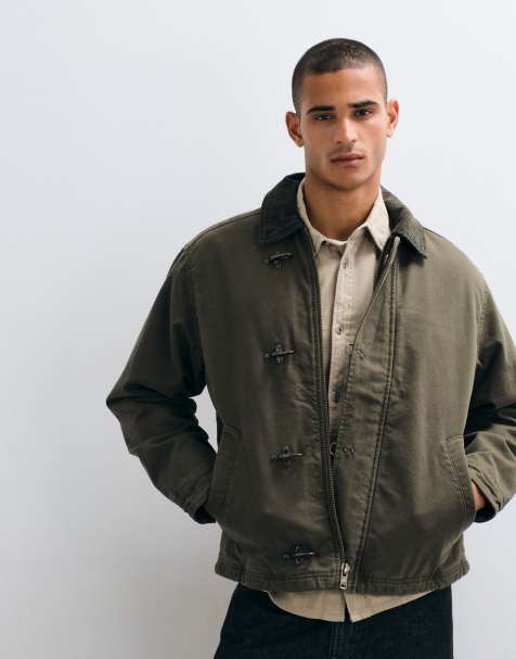 Abercrombie & Fitch jacka i canvas med dragkedja och spännen i khaki - view 1