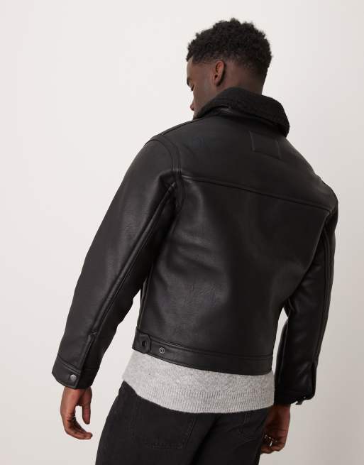 Abercrombie & Fitch – Jacke aus Kunstleder in Schwarz mit Teddyfellfutter und Lammfell, 3 von 4