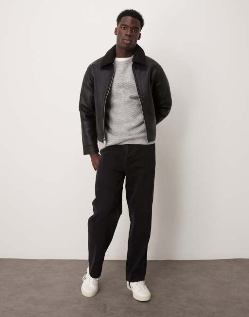 Abercrombie & Fitch – Jacke aus Kunstleder in Schwarz mit Teddyfellfutter und Lammfell, 4 von 4