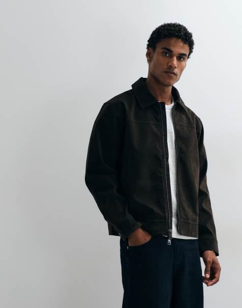 Abercrombie & Fitch Jacke aus Kunstwildleder mit Reißverschluss in Braun - view 1