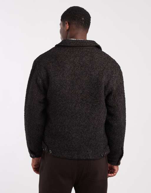 Abercrombie & Fitch – Jacke aus Wollmix in Dunkelbraun mit Fischgrätmuster , 3 von 5