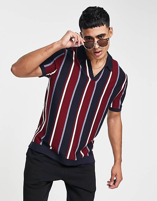 Abercrombie & Fitch jacquard stripe knit short sleeve polo in navy | ASOS