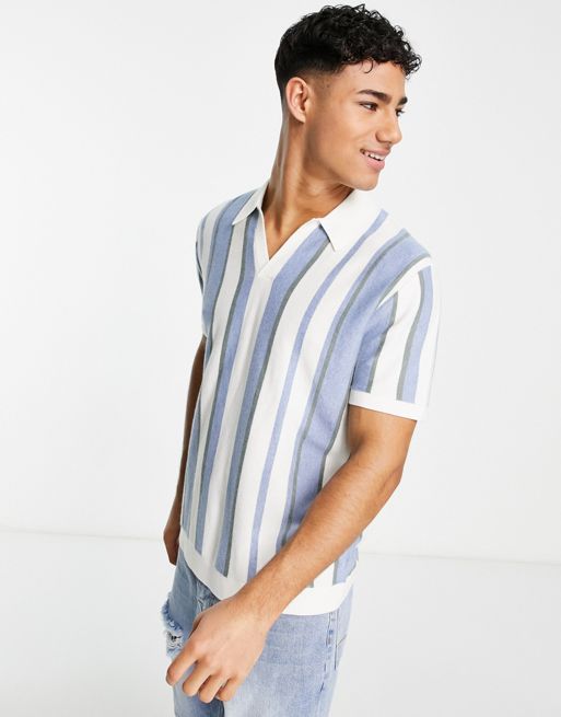 Abercrombie & Fitch jacquard stripe knit short sleeve polo in white | ASOS