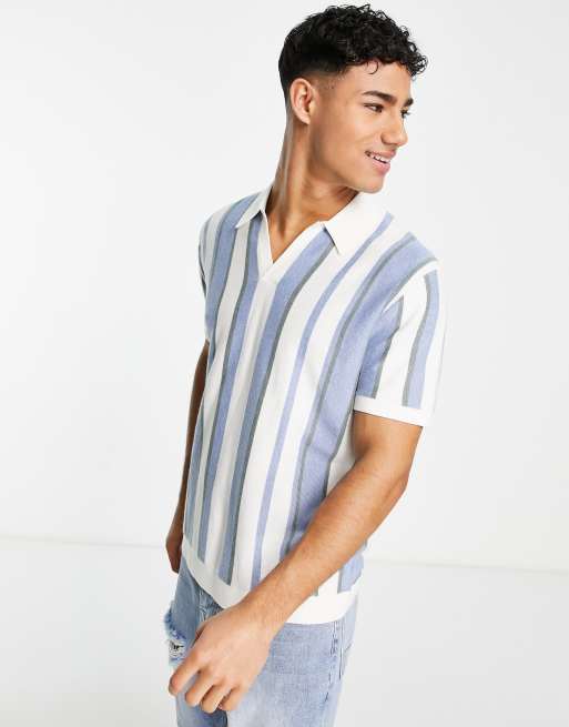 Abercrombie & Fitch jacquard stripe knit short sleeve polo in white ASOS