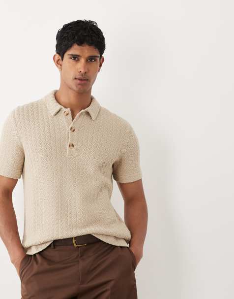 Abercrombie & Fitch – Jasnobrązowa dzianinowa koszulka polo z krótkimi rękawami - view 1