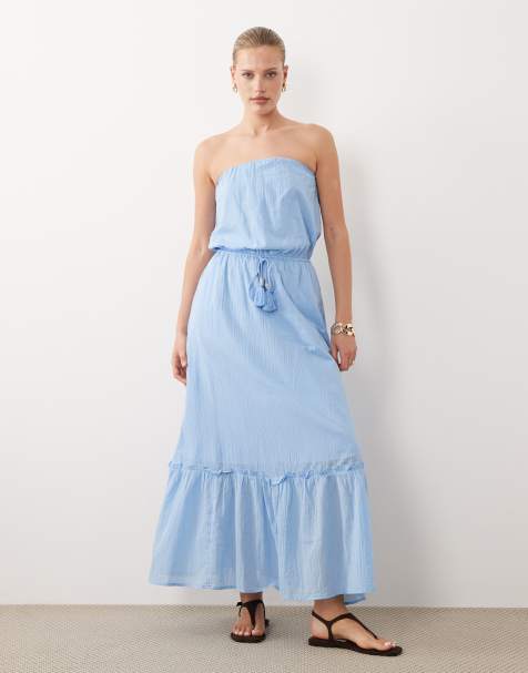 Abercrombie & Fitch – Jasnoniebieska zdobiona sukienka maxi bez ramiączek - view 1