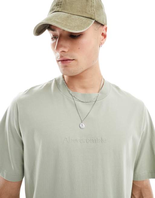 Abercrombie & Fitch – Jasnozielony T-shirt z wytłoczonym logo na środku