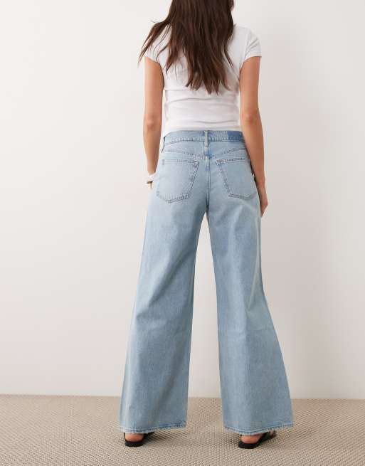 Abercrombie & Fitch - Jean ample à taille haute avec genoux déchirés - Bleu clair délavé, 3 de 5
