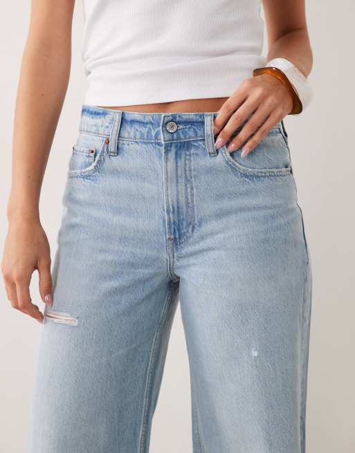 Abercrombie & Fitch - Jean ample à taille haute avec genoux déchirés - Bleu clair délavé, 4 de 5