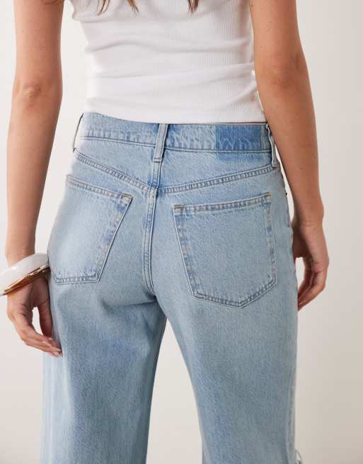 Abercrombie & Fitch - Jean ample à taille haute avec genoux déchirés - Bleu clair délavé, 5 de 5