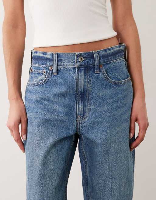 Abercrombie & Fitch - Jean ample à taille haute - Bleu vintage délavé, 4 de 5