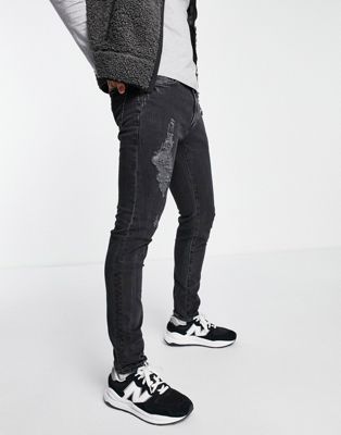 Jeans Abercrombie & Fitch - Jean coupe super skinny effet vieilli - Noir délavé
