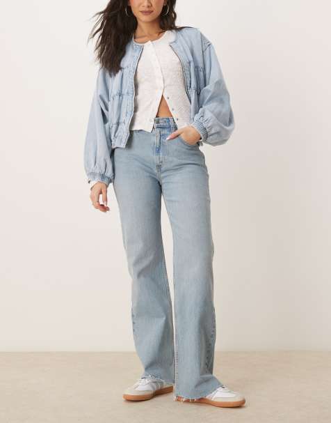 Abercrombie & Fitch - Jean décontracté à taille haute style années 90 - Bleu délavé effet usé - view 1