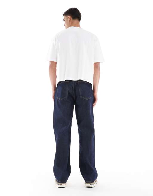 Abercrombie & Fitch - Jean droit ample - Bleu foncé délavé, 2 de 5