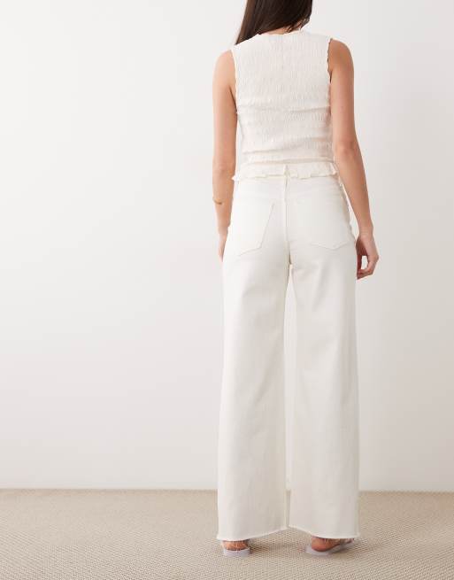 Abercrombie & Fitch - Jean large à taille haute avec ourlet effiloché - Blanc, 3 de 5