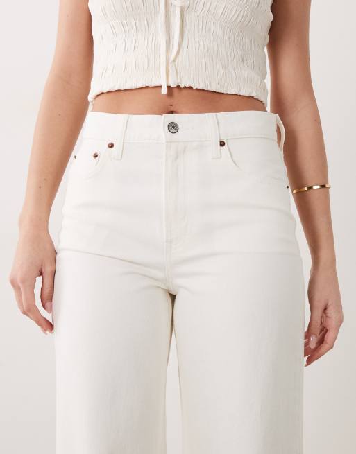 Abercrombie & Fitch - Jean large à taille haute avec ourlet effiloché - Blanc, 4 de 5