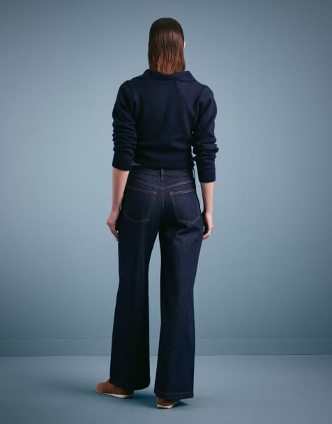 Abercrombie & Fitch - Jean large à taille haute et poches - Bleu indigo - view 1