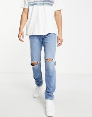 Jeans slim Abercrombie & Fitch - Jean slim effet usé à délavage vintage moyen style années 90