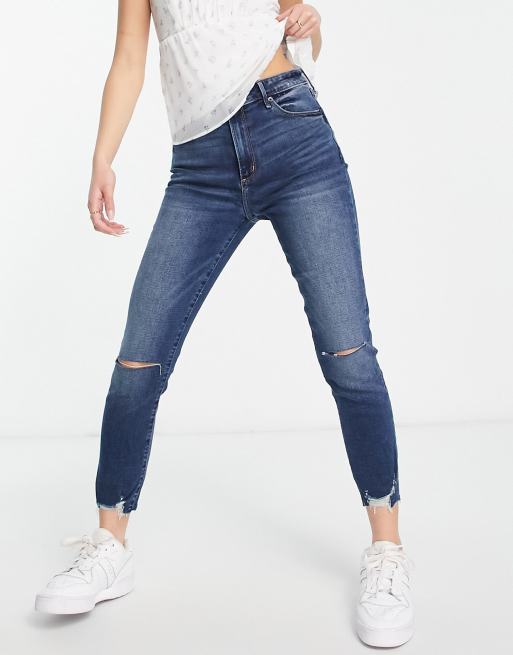 Abercrombie & Fitch - Jean taille haute tendance longueur cheville - Délavage foncé