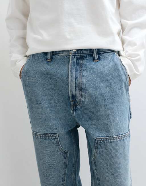 Abercrombie & Fitch jeans da lavoro comodi lavaggio blu medio, 4 di 10