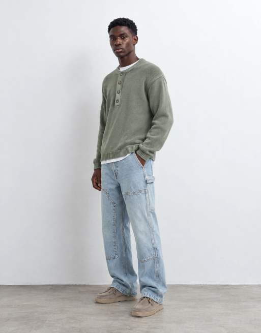 Abercrombie & Fitch jeans da lavoro comodi lavaggio blu medio, 7 di 10