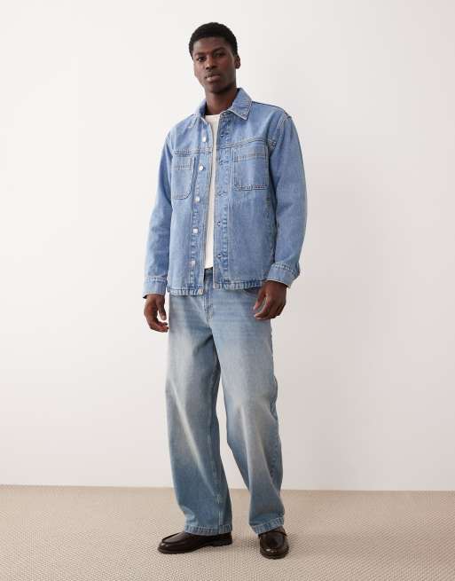 Abercrombie Fitch – Jeans-Hemdjacke in mittelblauer Waschung ASOS