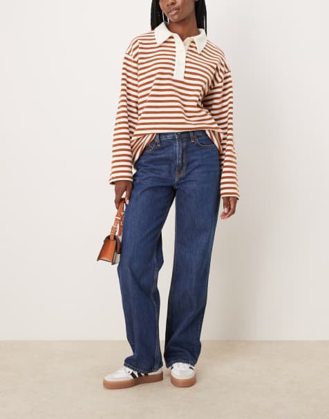 Abercrombie & Fitch – Jeans in dunkelblauer Waschung mit hohem Bund und lockerem geradem Schnitt - view 1