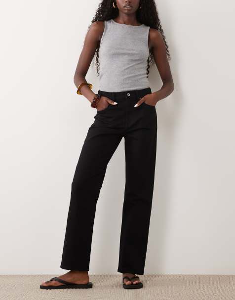 Abercrombie & Fitch jeans met hoge taille en rechte pijpen in zwart - view 1