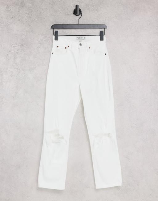 Abercrombie & Fitch - Jeans met rechte pijpen en scheuren in wit
