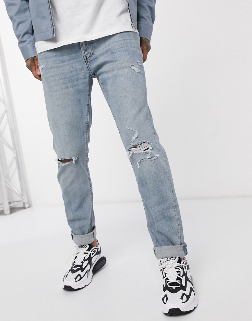 Abercrombie & Fitch - Jeans slim effetto invecchiato leggero-Blu