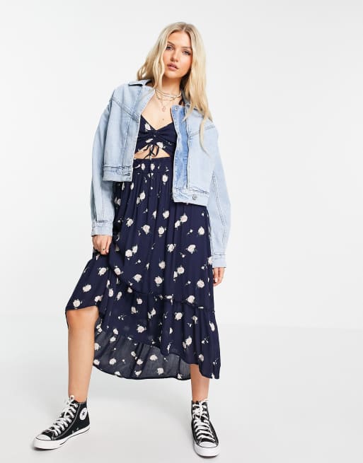 Abercrombie & Fitch – Jeansjacke mit Puffärmeln in mittelblauer Waschung, 4 von 4