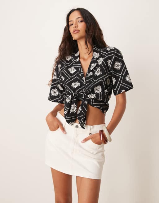 Abercrombie & Fitch – Jeansowa spódnica mini w kolorze ecru